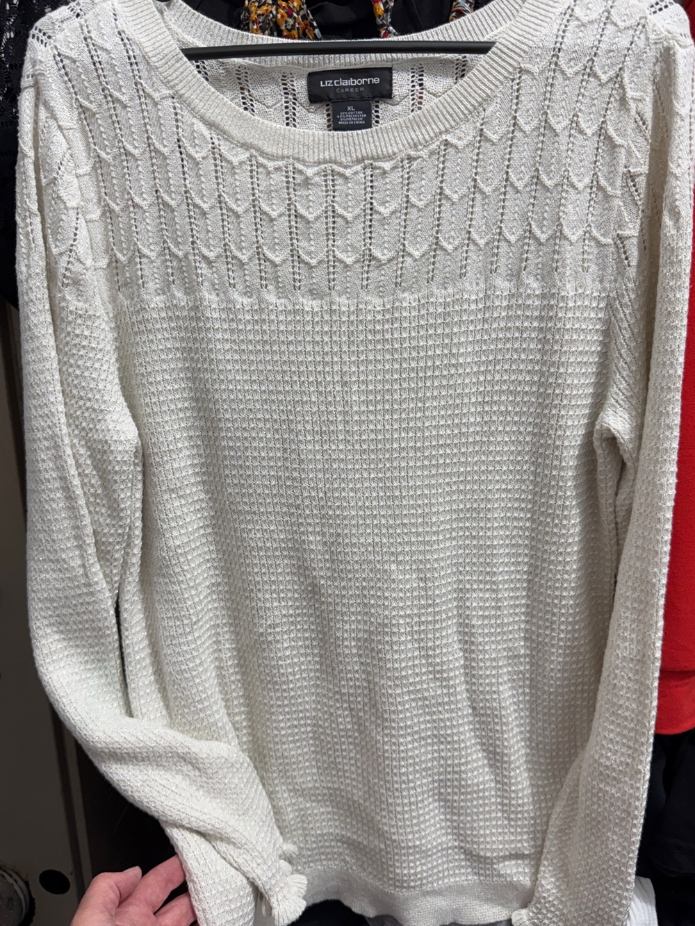 Liz Claiborne Cream Textured Knit Crewneck Sweater